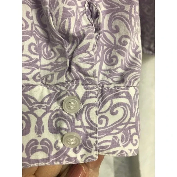 Christopher & Banks Womens Lavender White Damask Scroll Button Down Shirt Large - Picture 6 of 6